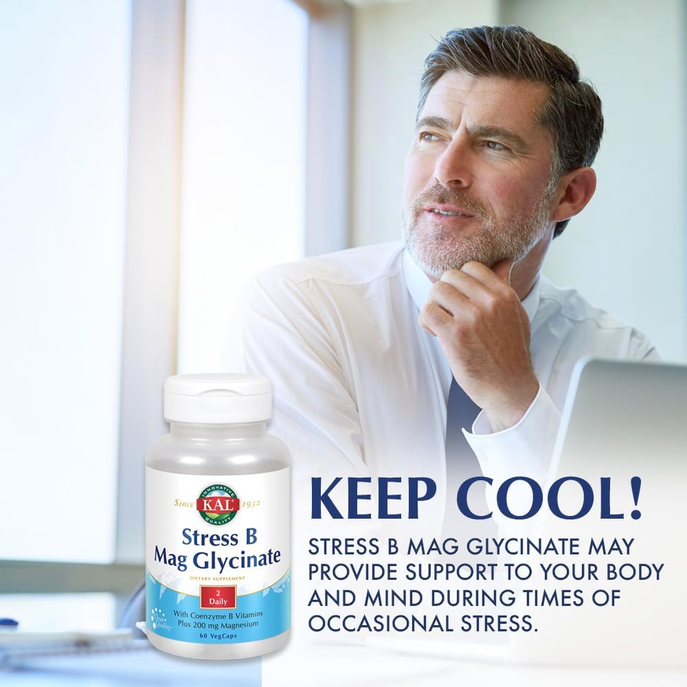 KAL Stress B Mag Glicinato - Complejo de Vitaminas B con Magnesio, Formas Activas, 60 Cápsulas Veganas