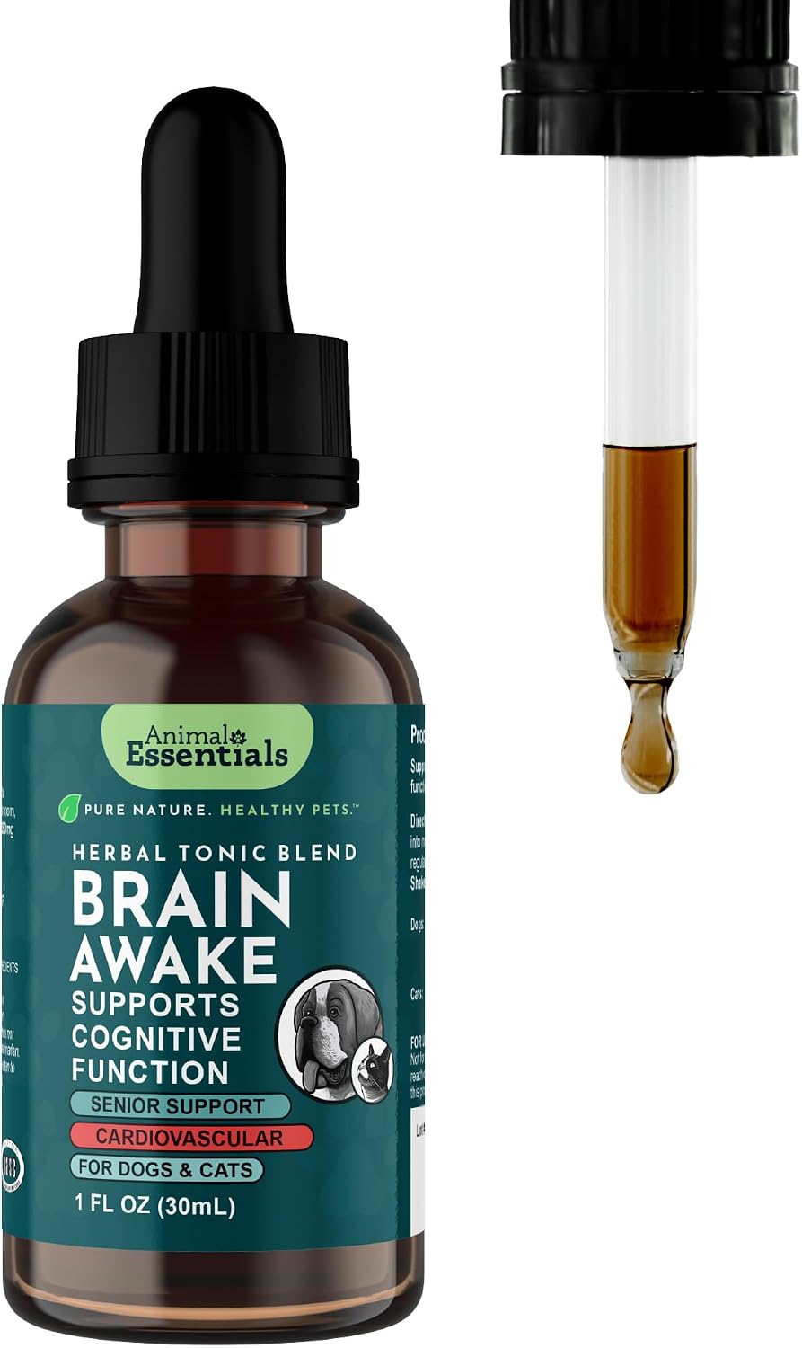 Animal Essentials Brain Awake Fórmula de Apoyo Cognitivo para Perros y Gatos, 30 ml