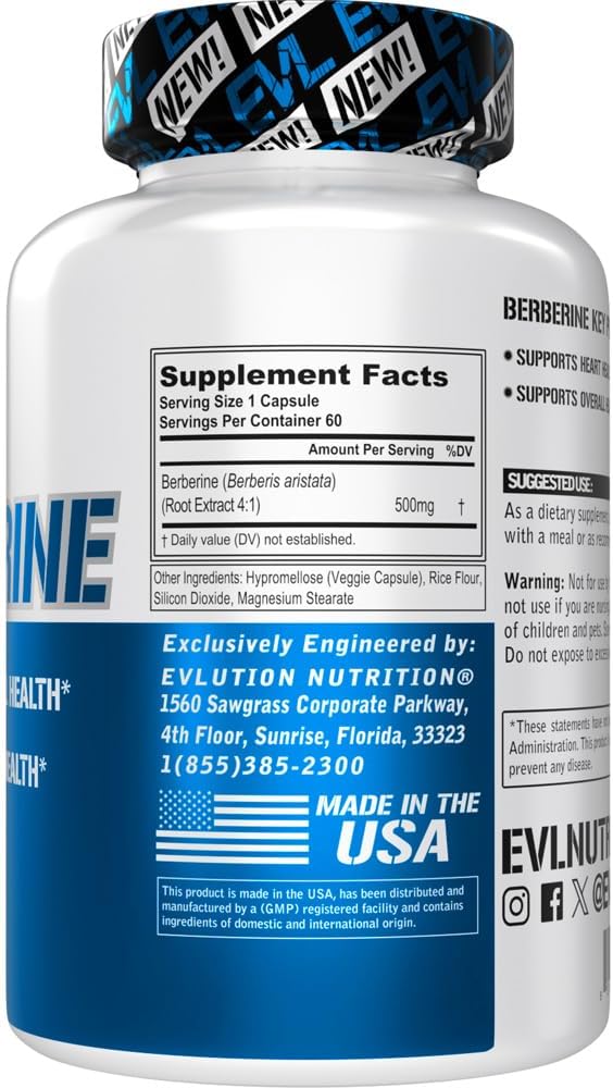 Evlution Nutrition Berberina 500mg - 60 Cápsulas Veganas
