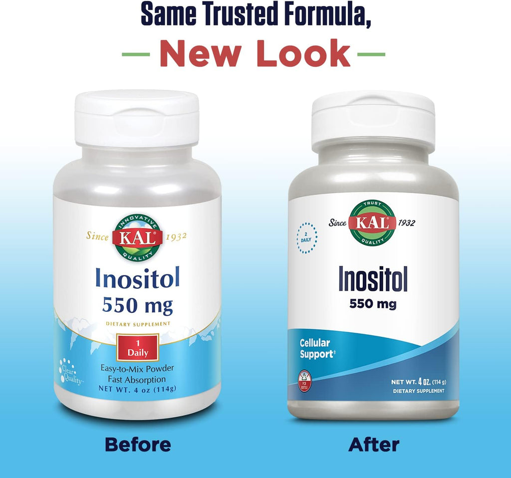 KAL Inositol en Polvo 550mg - 113g (4oz) - Suplemento Alimenticio para el Sistema Nervioso y el Estado de Ánimo