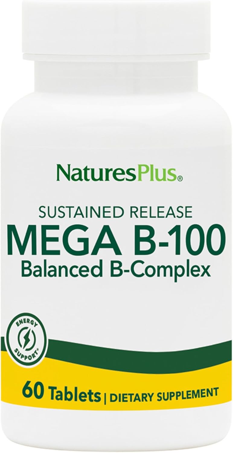 NaturesPlus Mega B-100 Complex - 60 Comprimidos de Liberación Sostenida - Complejo B Equilibrado - Apoyo Energético - Vegetariano, Sin Gluten