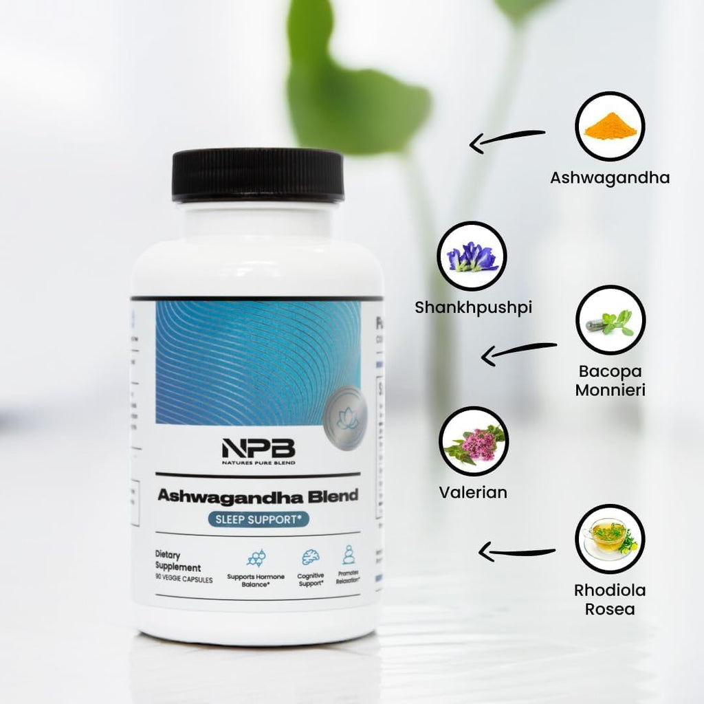 Nature's Pure Blend Ashwagandha Orgánico + Adaptógenos – 60 Cápsulas Veganas