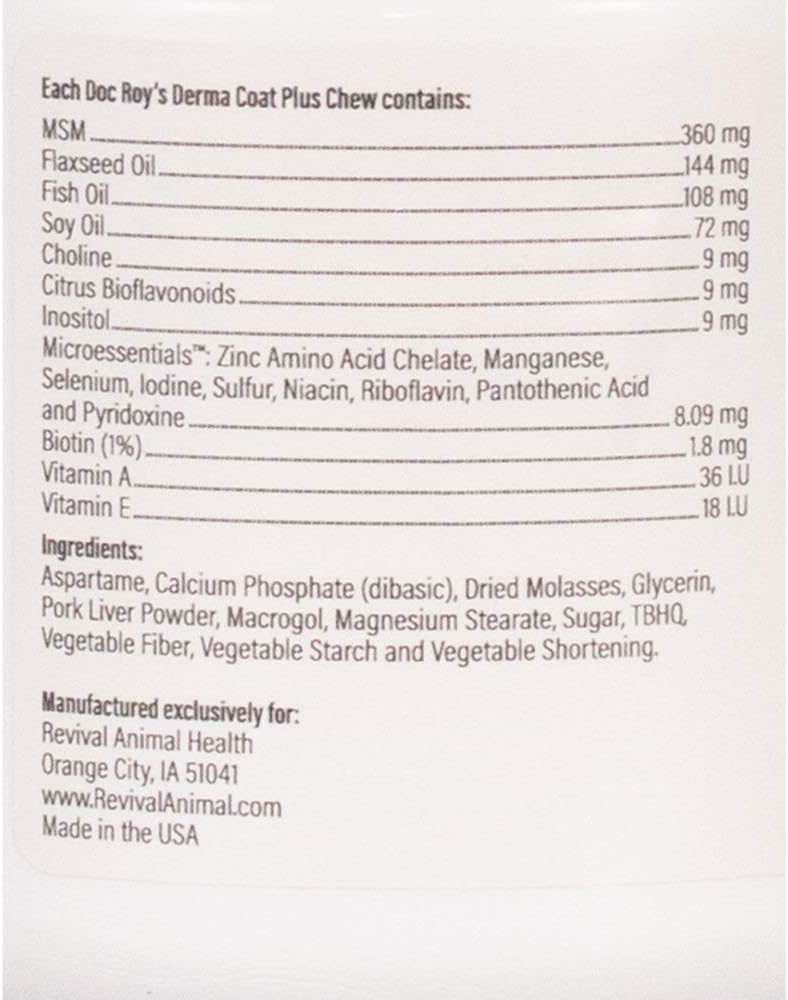 Doc Roy's Derma Coat Plus, Soft Chews with Omega 3-6-9 and Biotin for Dogs, 120 Count