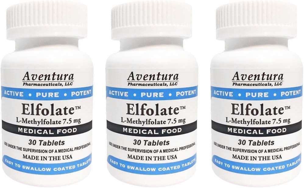 ELFOLATE® 7.5mg L-Metilfolato (5-MTHF) - 3 Envases, 90 Comprimidos - Suplemento Alimenticio Médico