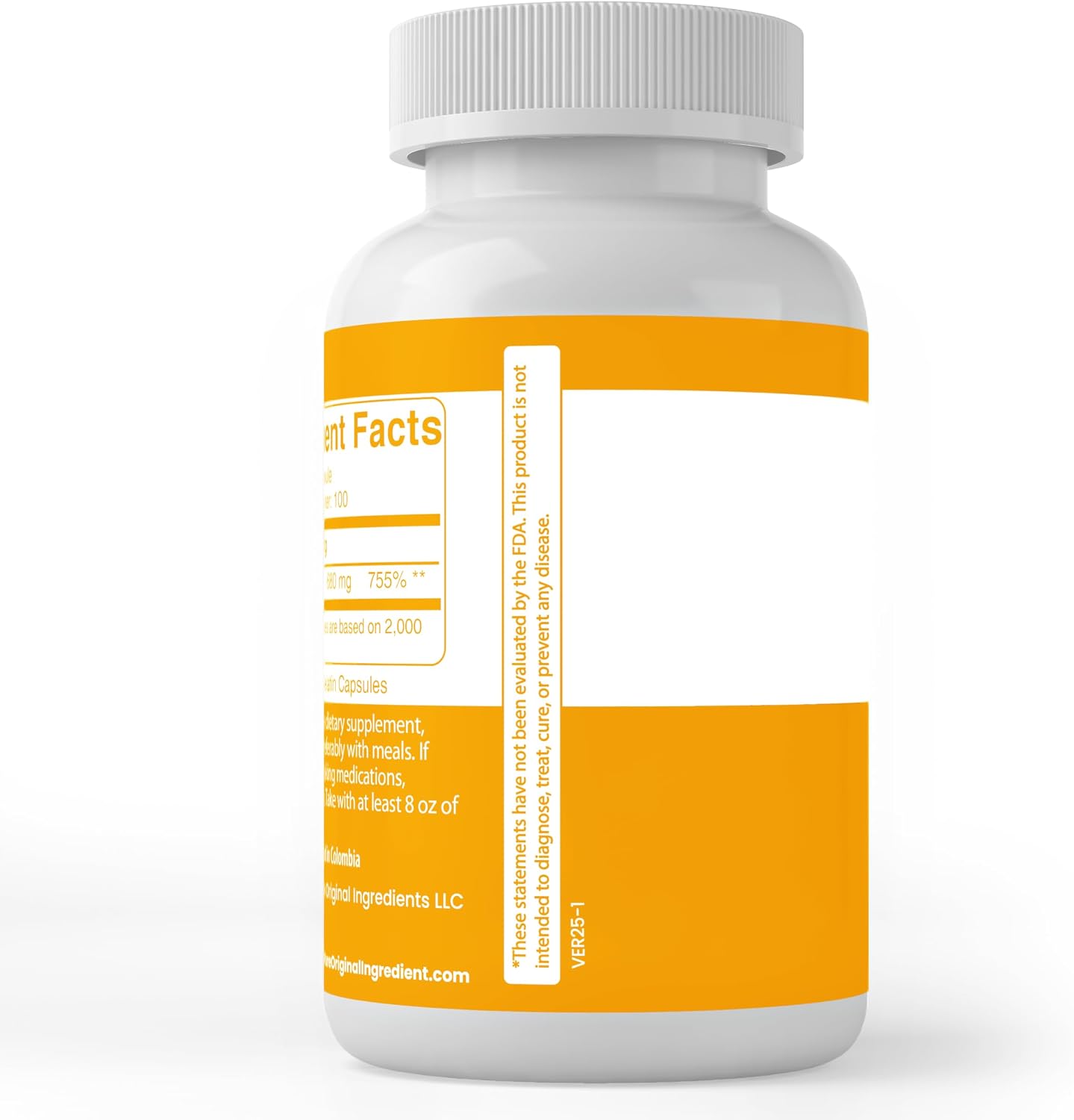 PURE ORIGINAL INGREDIENTS Vitamina C (Ácido Ascórbico) - 100 Cápsulas