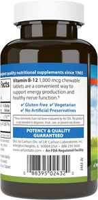 Carlson Vitamina B12 Masticable 1000 mcg - 180 Comprimidos Sabor Limón