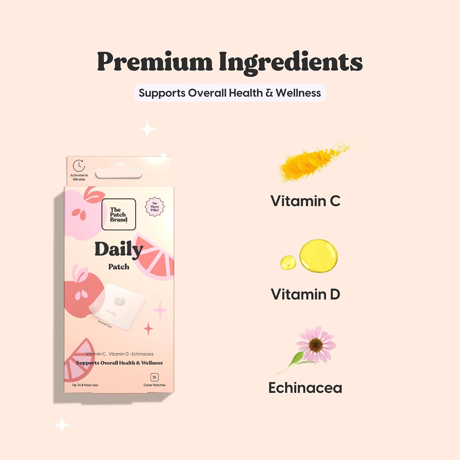 The Patch Brand Parches de Apoyo Diario | Complejo Multivitamínico con Vitamina C, Zinc, Vitamina D, Ginkgo Biloba y Equinácea