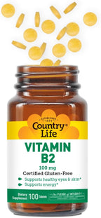 Country Life Vitamina B2 100mg Riboflavina - Suplemento Alimenticio, 100 Comprimidos