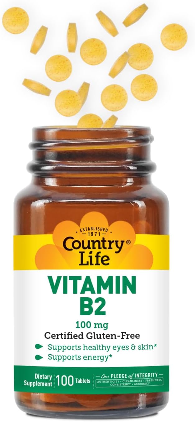 Country Life Vitamina B2 100mg Riboflavina - Suplemento Alimenticio, 100 Comprimidos
