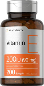 Horbäach Vitamina E 200 UI (90 mg) – 200 Cápsulas Blandas – Sin Gluten y No OGM
