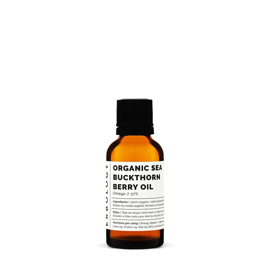 Erbology Aceite de Espino Amarillo 100% Ecológico - 30 ml - Prensado en Frío 50:1 - Rico en Omega-7 y Betacaroteno - Sin Aditivos - Envase de Vidrio Reciclable
