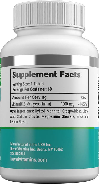 HAYAT Vitamina B12 1000 mcg – Suplemento – El funcionamiento normal del sistema inmunitario. – Image 3