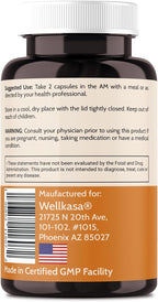 Wellkasa Migra-Well AM: Multivitamínico diario metilado energizante con minerales biodisponibles y antioxidantes para la salud cerebral y nerviosa de mujeres y hombres - Sin hierro (60 cápsulas)