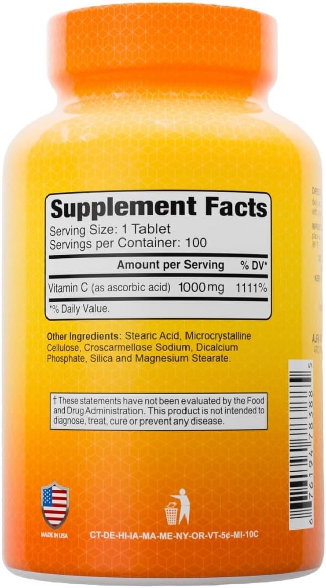 ALFA VITAMINS Vitamina C 1000 mg, 100 Comprimidos, Pack de 2 Botellas