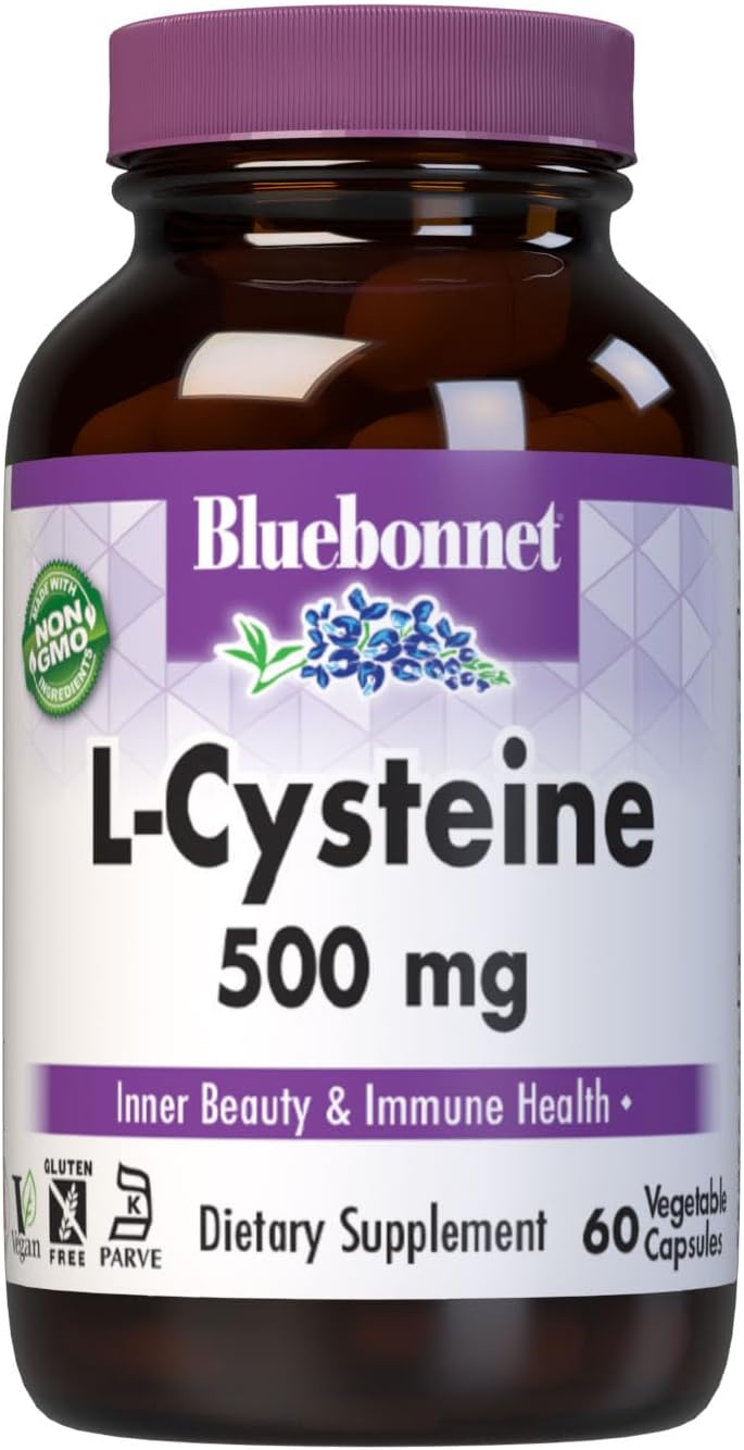 Bluebonnet Nutrition L-Cysteine 500mg – Free-Form Amino Acid, Soy-Free, Gluten-Free, Non-GMO, Vegan, 60 Vegetable Capsules