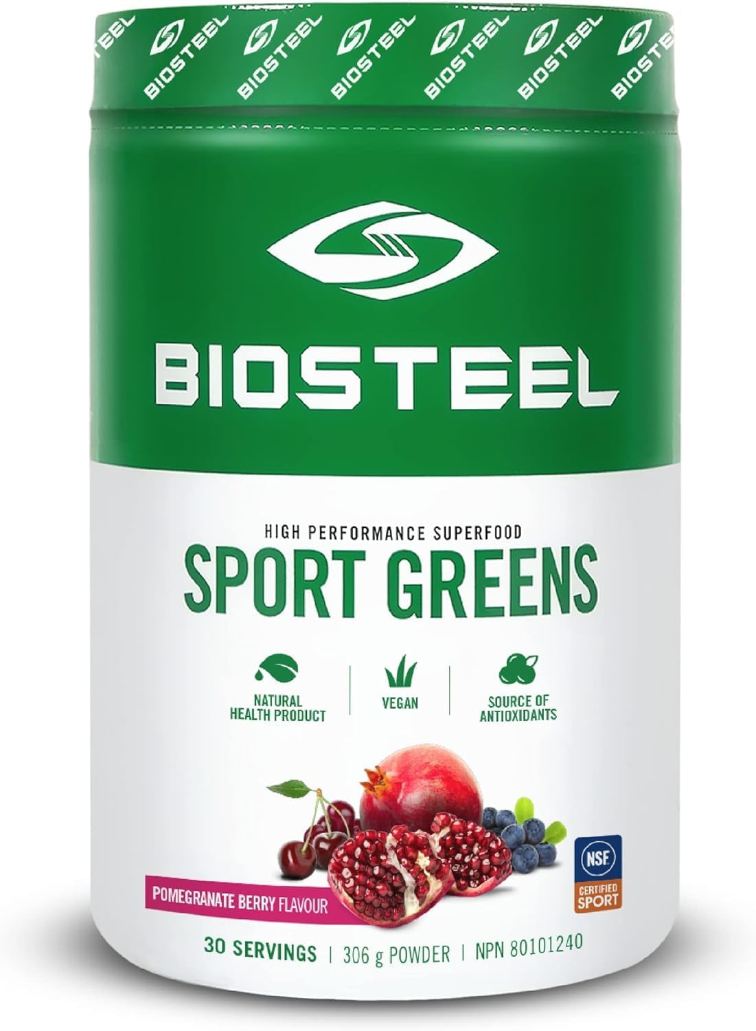 BIOSTEEL Sport Greens Powder, Superfood en Polvo de Alto Rendimiento, Fórmula No-GMO, Sabor Pomegranate Berry, 30 Servicios