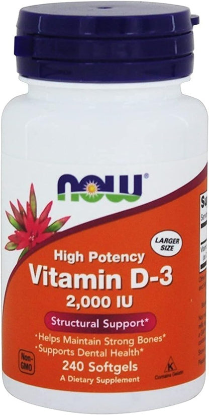 NOW Foods Vitamina D3 2000 UI (2 Paquetes de 240 Cápsulas Blandas) – Image 1
