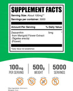 BulkSupplements.com Zeaxantina en Polvo - 500g (1.1 lbs) - 5mg de Zeaxantina por Porción
