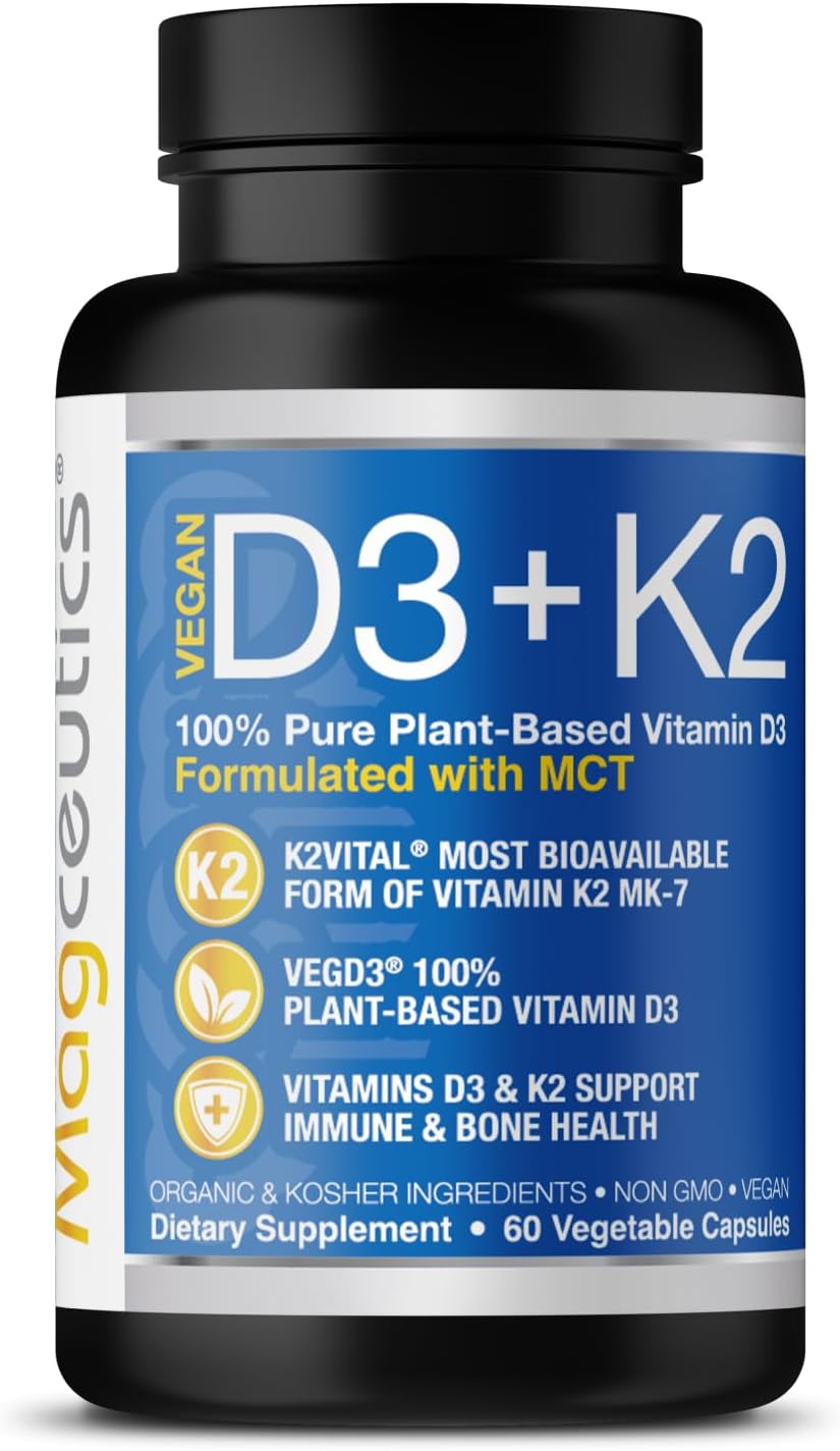 Magceutics Vitamin D3 K2 with MCT, 5000 IU Vegan D3 & 100 mcg MK7 K2, 60 Cápsulas