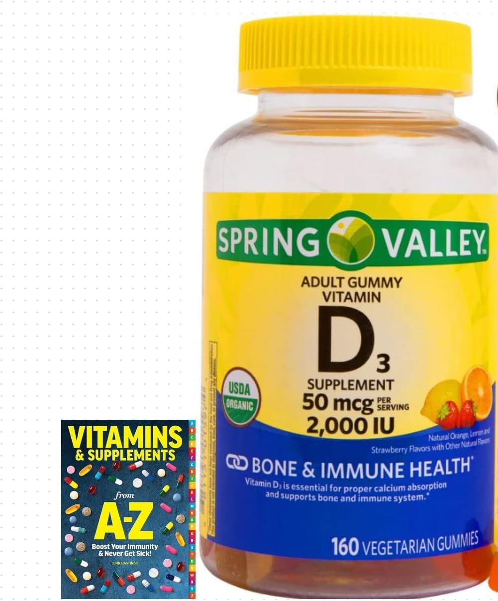 Spring Valley Gomitas de Vitamina D3 Vegetarianas, 2000 UI, 50 mcg, 160 unidades + Guía Gratuita de Suplementos