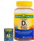 Spring Valley Gomitas de Vitamina D3 Vegetarianas, 2000 UI, 50 mcg, 160 unidades + Guía Gratuita de Suplementos