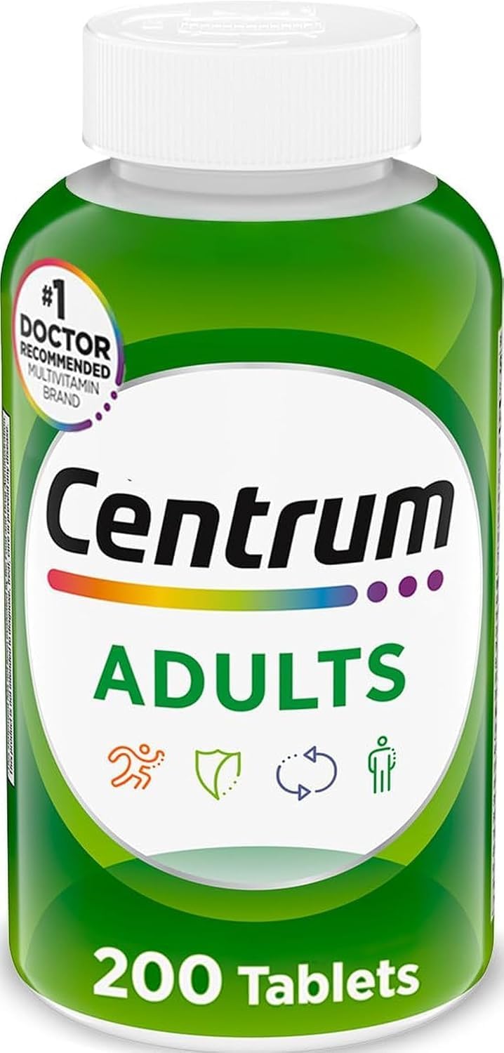 Centrum Adult Multivitamin/Multimineral with Antioxidants, Zinc, Vitamin D3 and B Vitamins, Gluten Free, Non-GMO Ingredients - 200 Tablets