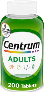 Centrum Adult Multivitamin/Multimineral with Antioxidants, Zinc, Vitamin D3 and B Vitamins, Gluten Free, Non-GMO Ingredients - 200 Tablets