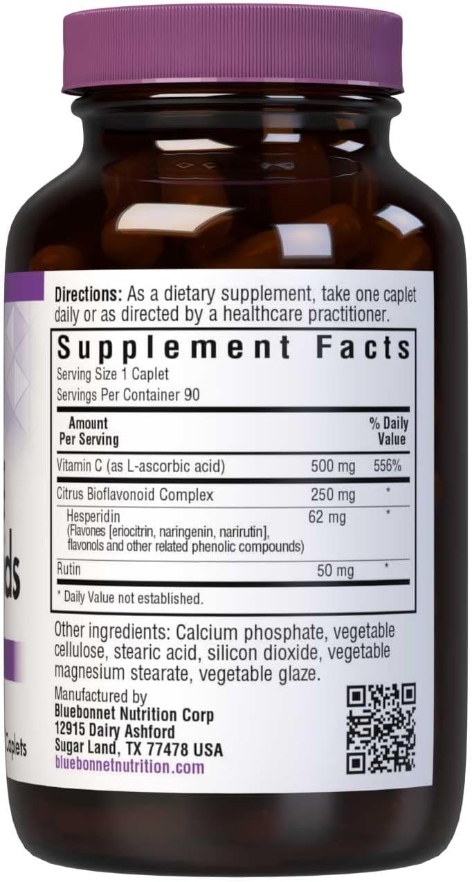 Bluebonnet Vitamin C 500 mg with Bioflavonoids, 90 Caplets