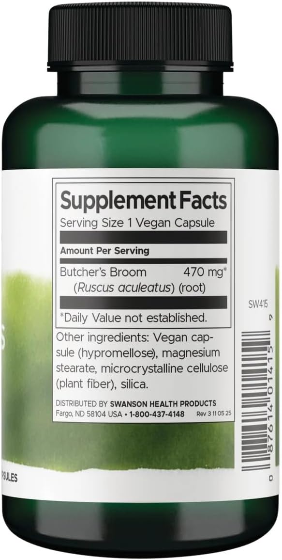 Swanson Escoba de Carnicero 470 mg - 100 Cápsulas (Pack de 2)