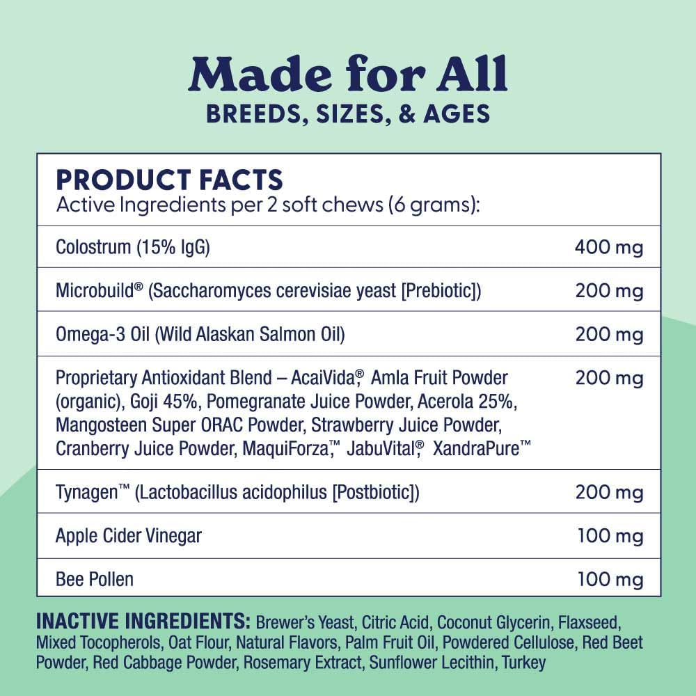 Origin Labs Complemento de Apoyo a las Alergias y el Sistema Inmunitario para Perros, Omega 3, Polen de Abeja, Calostro, Probióticos y Prebióticos, Sabor a Pavo, 90 Masticables Blandos