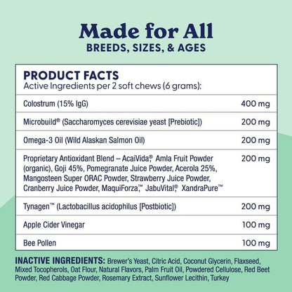 Origin Labs Complemento de Apoyo a las Alergias y el Sistema Inmunitario para Perros, Omega 3, Polen de Abeja, Calostro, Probióticos y Prebióticos, Sabor a Pavo, 90 Masticables Blandos