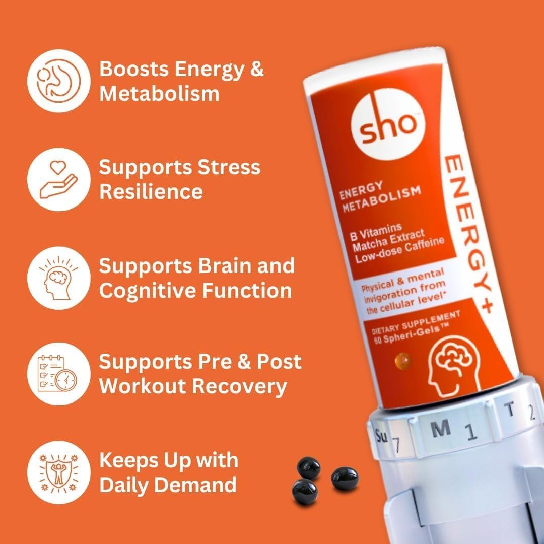 SHO Vegan Energy+ Focus Supplement Kit - Complejo B Metilado con Matcha y Cafeína Natural, 60 Cápsulas