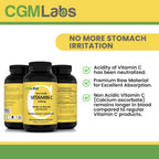 CGMLABS Vitamina C No Ácida 1500mg con Calcio - 500 Cápsulas