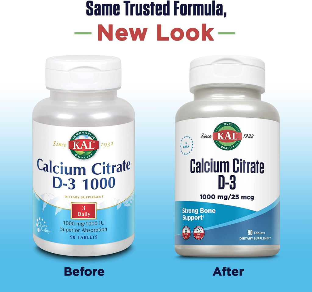 KAL Citrato de Calcio con Vitamina D3 - 1000 mg, 90 Comprimidos