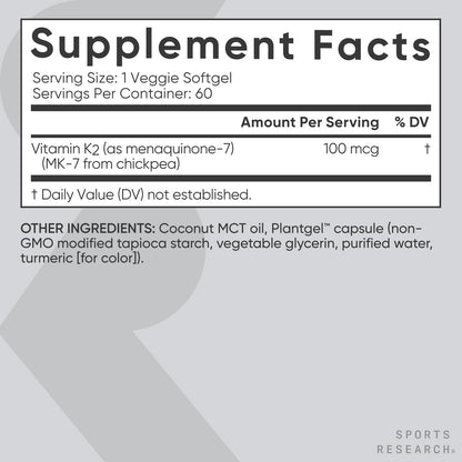 Sports Research® Vitamina K2 como MK-7 100mcg con Aceite MCT de Coco - 60 Cápsulas Vegetales Veganas – Image 5