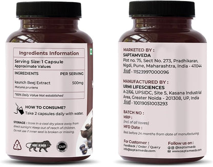SAPTAMVEDA Kaunch Beej Extracto Natural 500mg, 60 Cápsulas Vegetales – Image 6