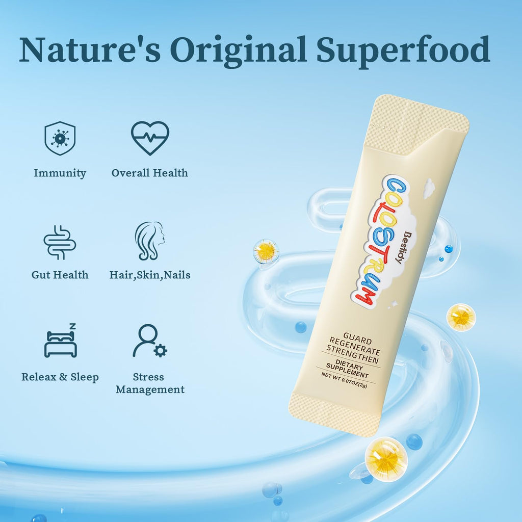 Bestidy Calostro Bovino en Polvo - Suplemento Natural para la Salud Intestinal, Cabello y Piel - 60 Sobres Individuales
