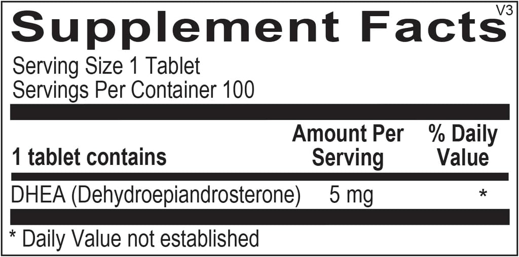 DHEA 5mg Suplemento - Apoyo para el Equilibrio Hormonal, Estado de Ánimo y Manejo del Estrés - 100 Comprimidos