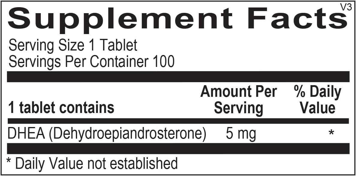 DHEA 5mg Suplemento - Apoyo para el Equilibrio Hormonal, Estado de Ánimo y Manejo del Estrés - 100 Comprimidos