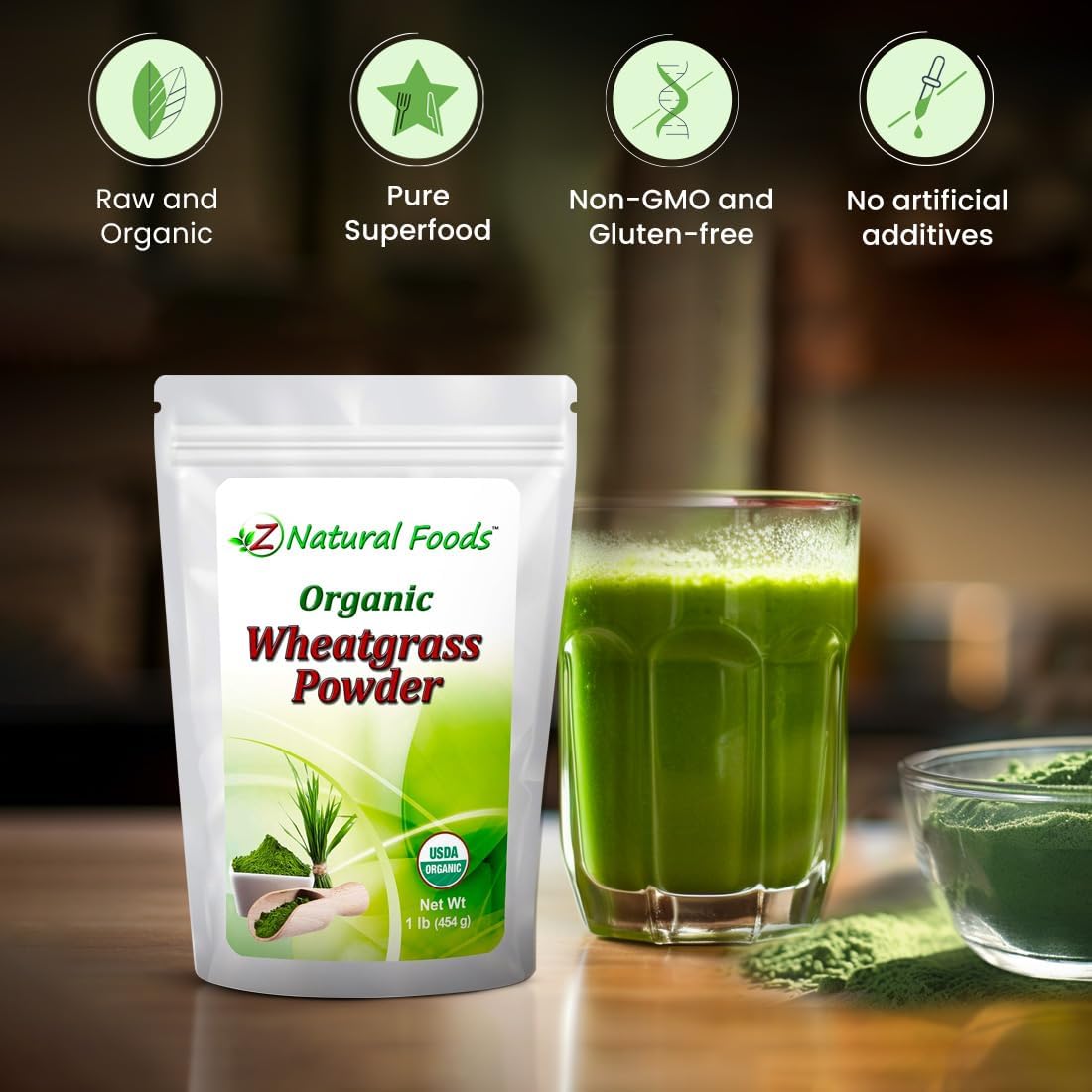 Z Natural Foods Polvo de Hierba de Trigo Orgánico - 453 g (1 lb)