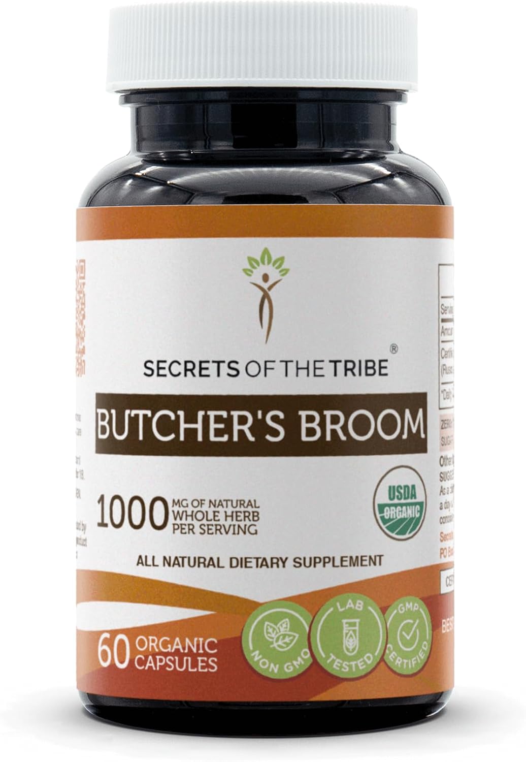 Secrets of the Tribe Escobón (Butcher's Broom) Ecológico Cápsulas Vegetales | Suplemento Alimenticio | Ruscus aculeatus Raíz Seca (120 Cápsulas)