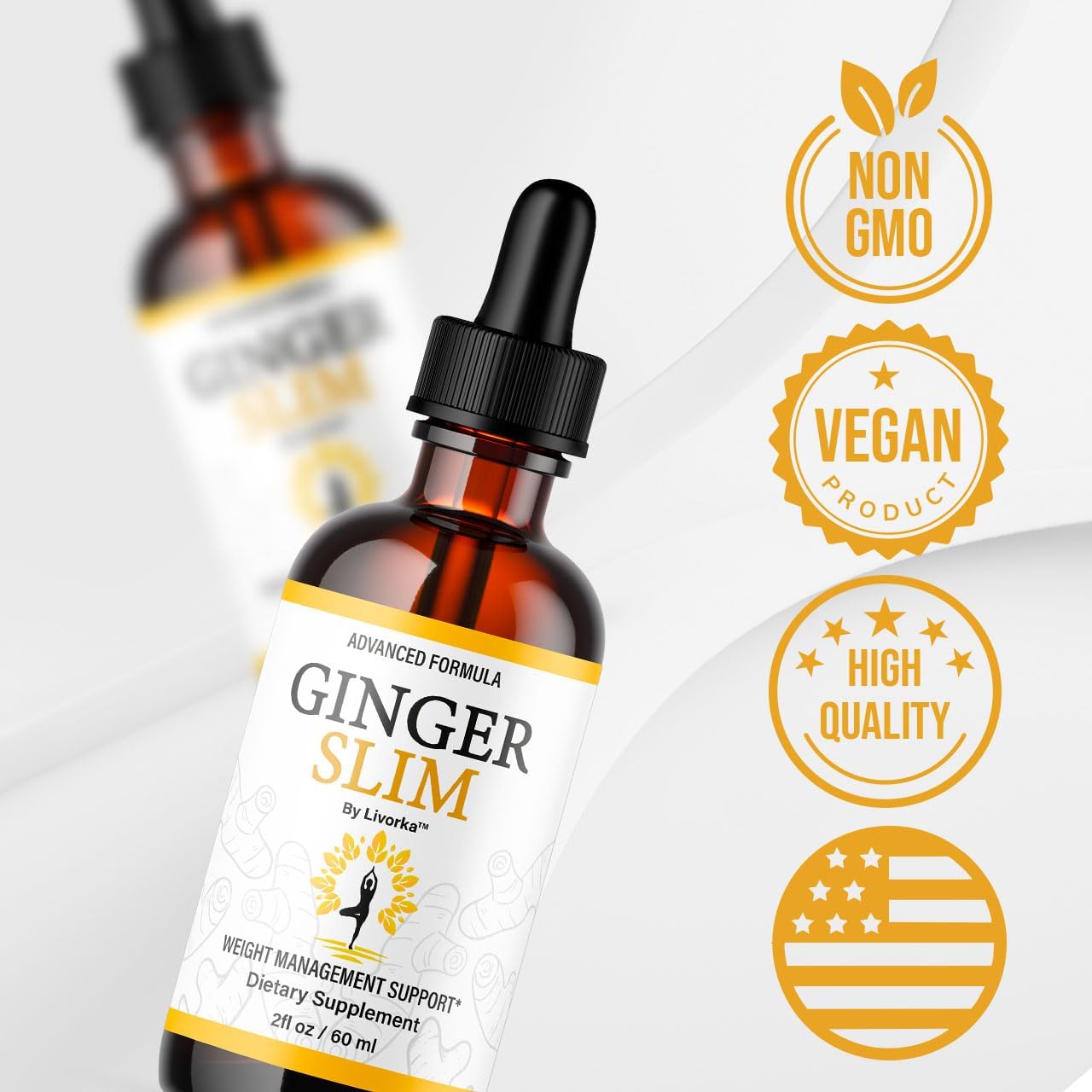 Ginger Slim Drops - Gotas Líquidas Naturales, Fórmula Premium, 1 Frasco para 1 Mes