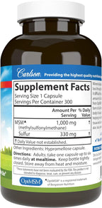 Carlson M-S-M Azufre, 1000 mg - 300 Cápsulas Vegetarianas