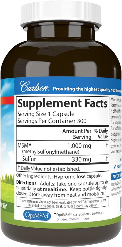 Carlson M-S-M Sulfur, 1000 mg - 300 Cápsulas Vegetarianas – Image 2
