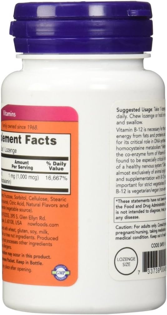 NOW Foods Methyl B-12, 1000mcg, 100 LOZ – Reducción del cansancio y la fatiga : al participar en la producción de – Image 3