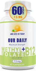 L-Methylfolate 7.5 mg + B12 1000 mcg - Suplemento de Metilfolato Activo con Glicina - 60 Cápsulas