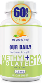 L-Methylfolate 7.5 mg + B12 1000 mcg - Suplemento de Metilfolato Activo con Glicina - 60 Cápsulas