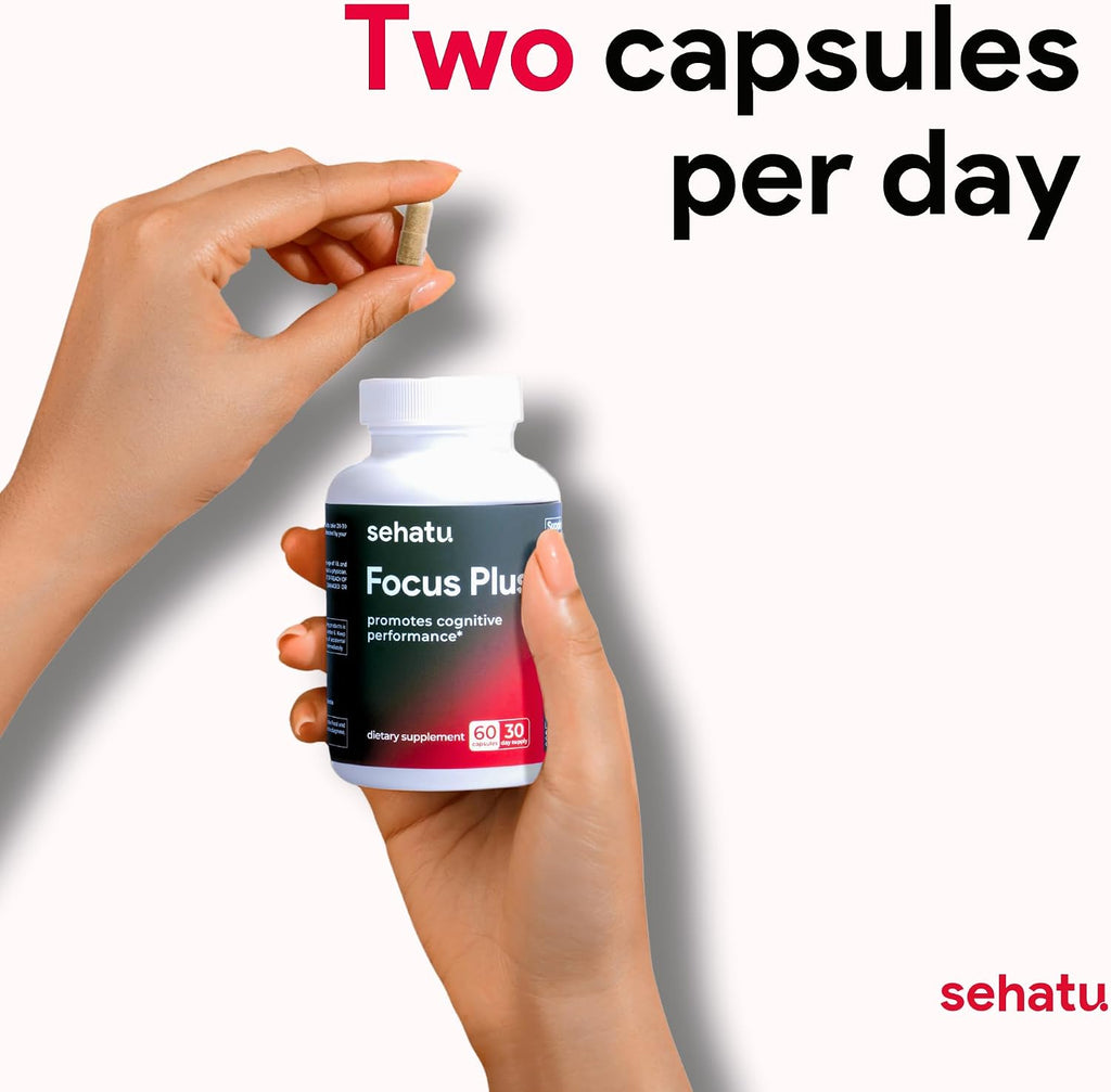 Focus Plus Cognitive Performance Enhancer | con N-Acetil L-Tirosina, DMAE Bitartrato, GABA, Ácido Glutámico | Potencia el Enfoque, Mejora la Memoria, Apoya la Salud Cerebral | 60 Cápsulas | 30 Días