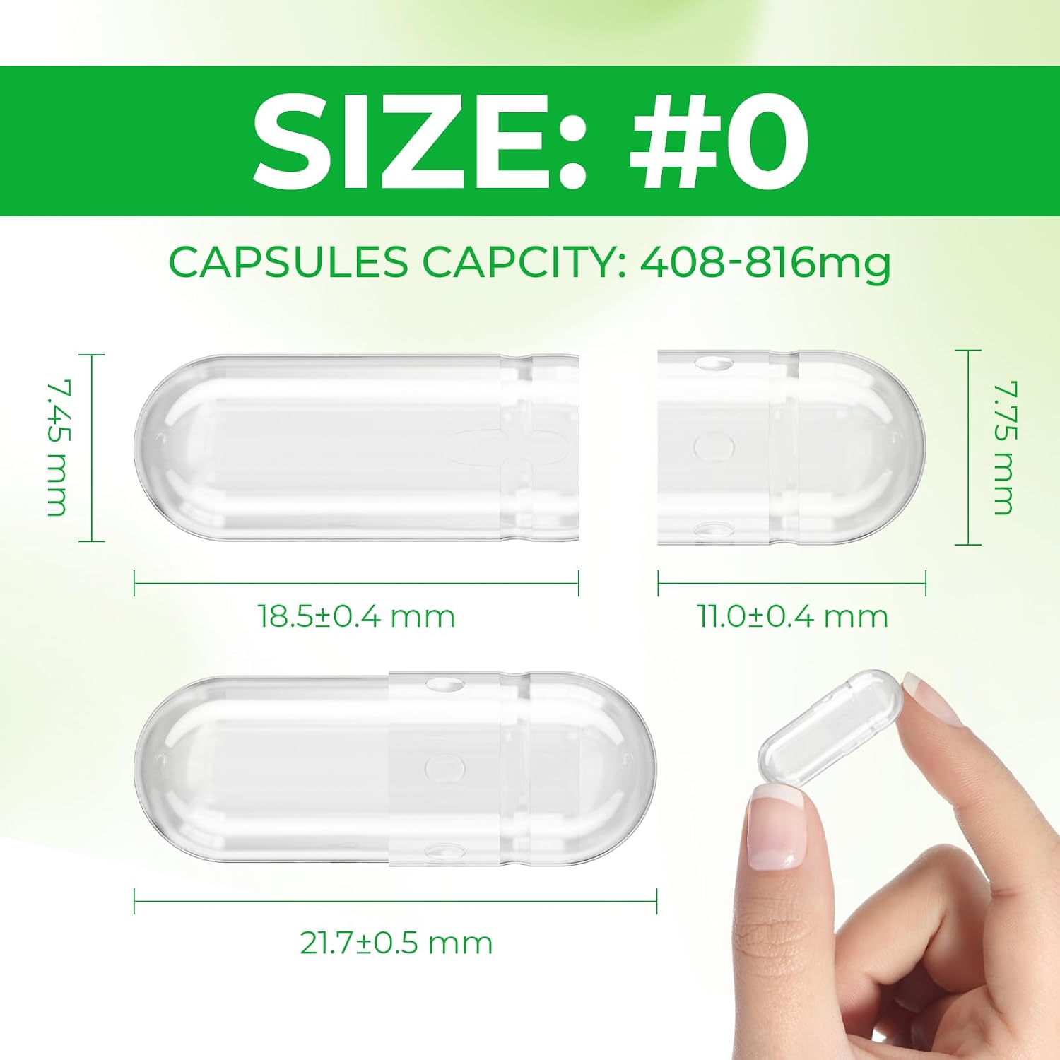Cápsulas Vacías Veganas Tamaño 0 (100 uds) - Sin Gluten, No GMO, Certificado Halal - Kit de Relleno con 2 Cucharas