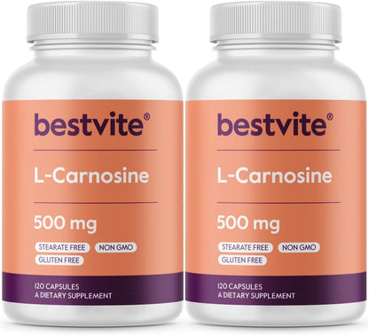 BESTVITE L-Carnosina 500 mg por cápsula (120 cápsulas) Sin rellenos - Sin estearatos - No transgénico - Sin gluten – Image 8